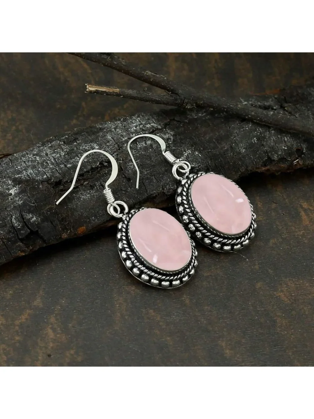 Lightweight Oval Dangle Earrings with Natural Gemstones - 925 Silver Plated